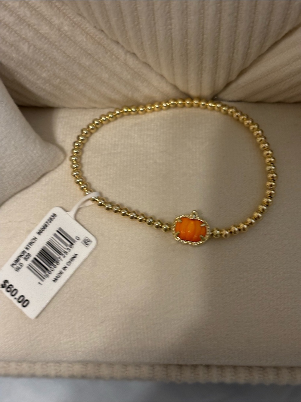 Kendra Scott Gold Bead Bracelet with Orange Pumpkin Charm